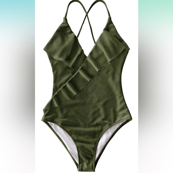 CUPSHE Women's One Piece Ruffle Wrap Textured Beach Swimsuit - Picture 4 of 6